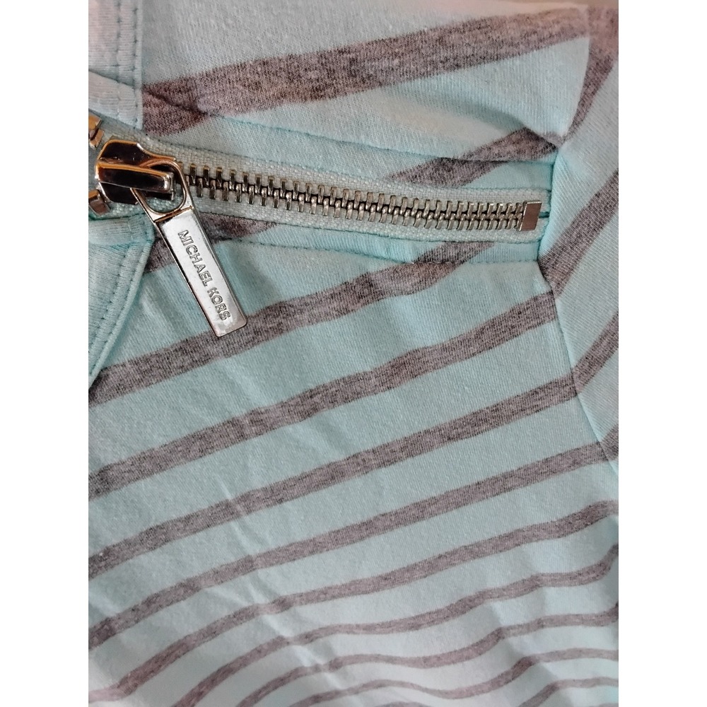 Michael Michael Kors Womens Mint Green Grey Striped Zipper Shoulder Top Size M - Picture 2 of 4